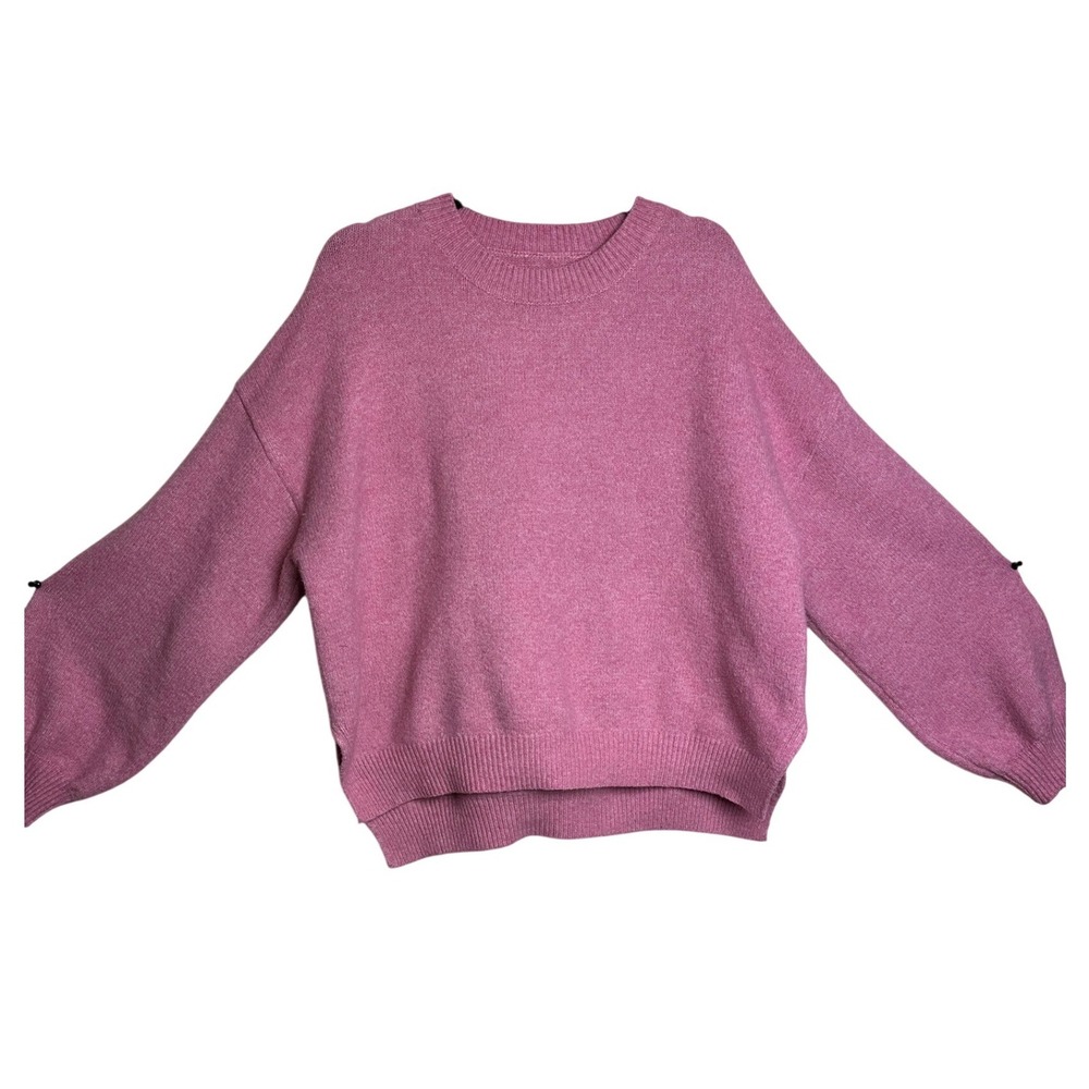 Pink Oversized Knit Crewneck‎ Sweater Balloon Sleeve High Low Hem SZ XL